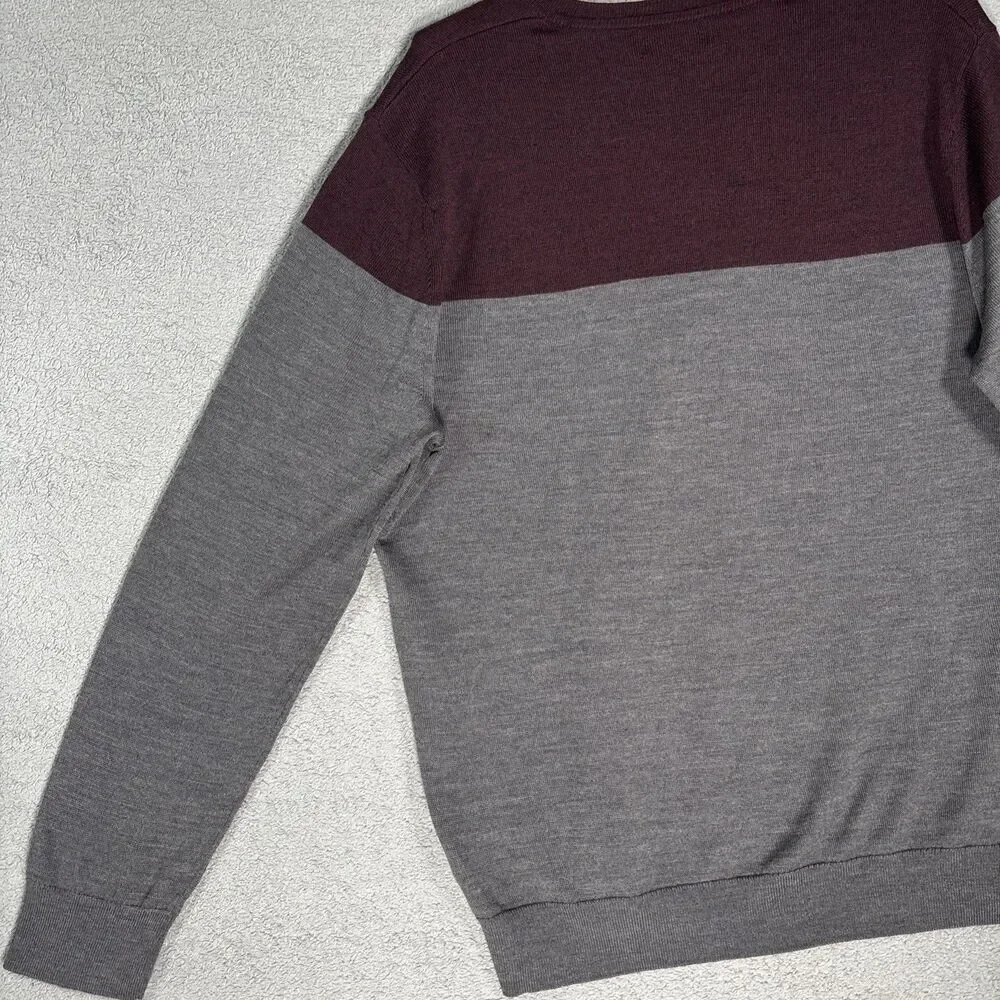 Banana Republic Mens Size XL Merino Wool Long Sleeve‎ V Neck Sweater Grey Preppy